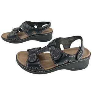 Clarks Lexi Walnut Sandals Womens 8.5 M Black Leather Wedge Casual Bow Stitching